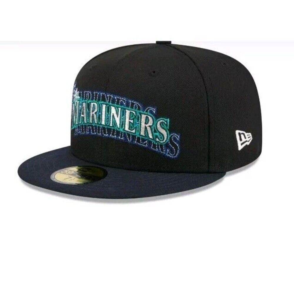 Seattle Mariners Shadow‎ Stitch Fitted Baseball Hat New Era 59fifty Size 7 1/4